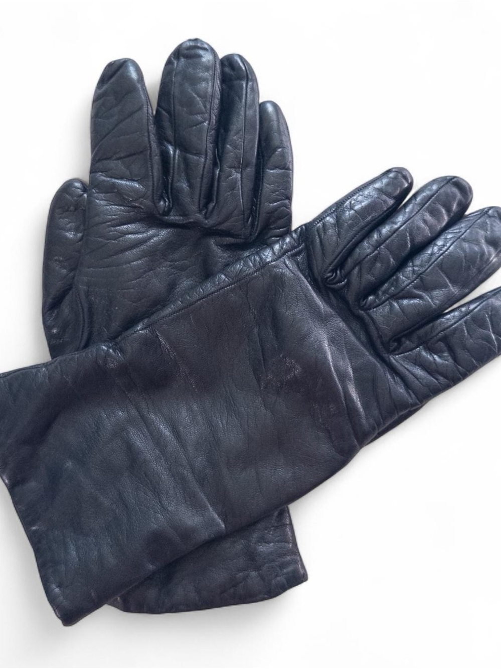 Vintage Bloomingdale’s Black Leather Gloves Cashmere Lined Made in Italy